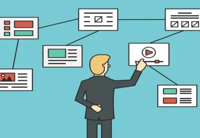 A graphic illustrating a well-organized website structure with clear sections, headings, and internal links.