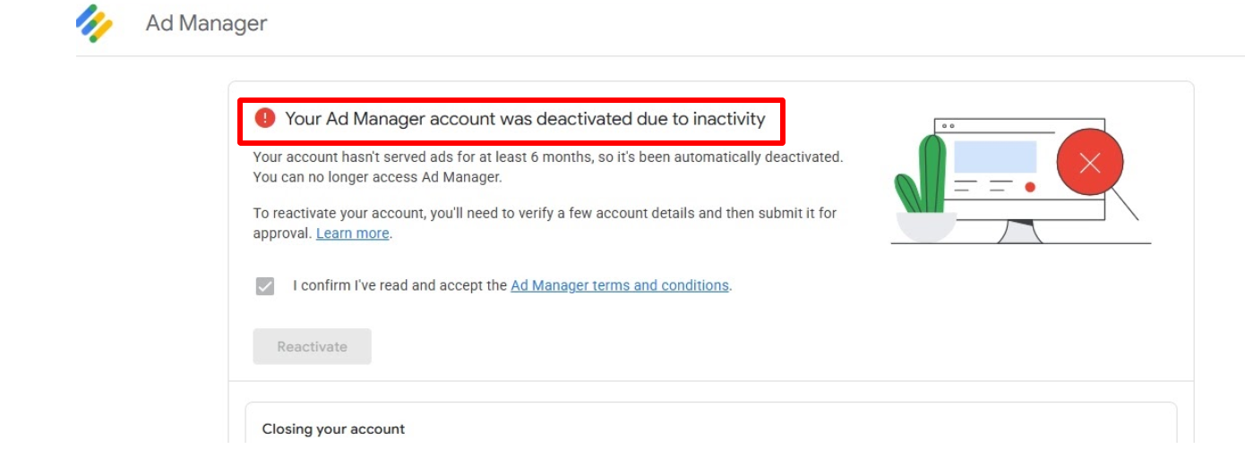 Google Ad Manager inactive issu fixed 2026